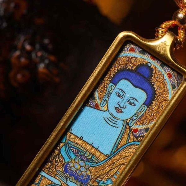 小金条12 Hand-painted Thangka Pendant - 2x4.5cm Zodiac Guardian for Dragon & Snake - Sacred Protection Amulet