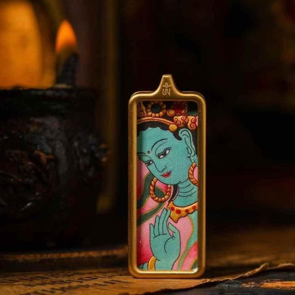小金条14 Hand-painted Thangka Pendant - 2x4.5cm Zodiac Guardian for Dragon & Snake - Sacred Protection Amulet