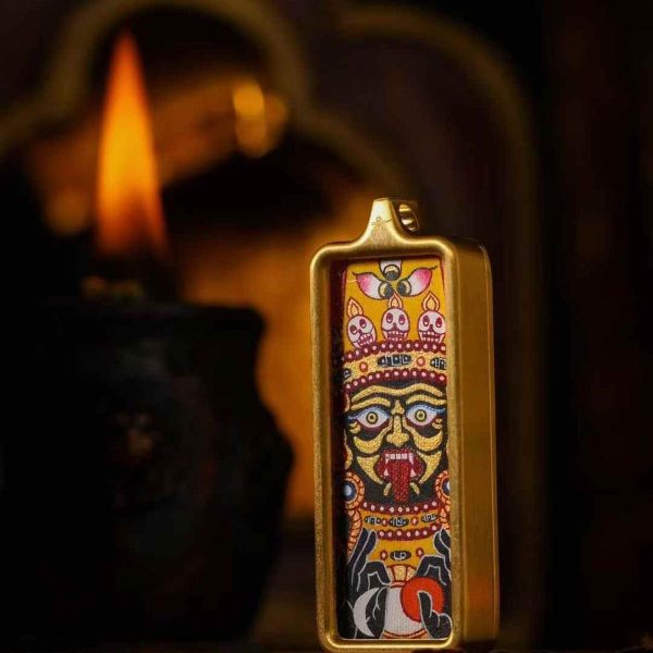小金条15 Zaki Lhamo (扎基拉姆) Hand-painted Thangka Pendant - 2x4.5cm Slim Sacred Amulet for Wealth & Noble Advisors