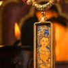 小金条3 Manjusri (文殊菩萨) Hand-painted Thangka Pendant - 2x4.5cm Zodiac Guardian for Rabbit - Sacred Amulet for Wisdom & Success