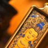 小金条4 Manjusri (文殊菩萨) Hand-painted Thangka Pendant - 2x4.5cm Zodiac Guardian for Rabbit - Sacred Amulet for Wisdom & Success