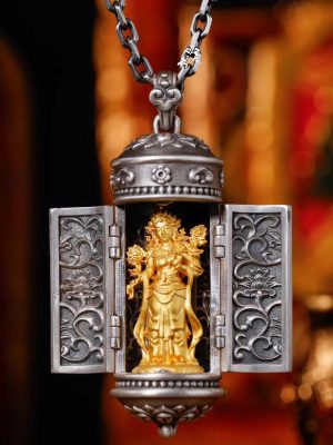 Green Tara (绿度母) Artisanal Thangka Pendant - 5cm Large 999 Sterling Silver Gold-plated Sacred Amulet