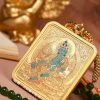 Green Tara (绿度母) Artisanal Thangka Pendant - 4x5cm Hand-painted Sacred Art for Career Success & Inner Peace