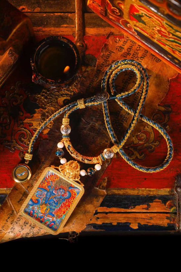 Black Jambhala (黑财神) Artisanal Thangka Pendant - 3.5x4.5cm Hand-painted Wealth & Prosperity Amulet