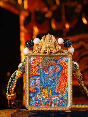 Black Jambhala (黑财神) Artisanal Thangka Pendant - 3.5x4.5cm Hand-painted Wealth & Prosperity Amulet