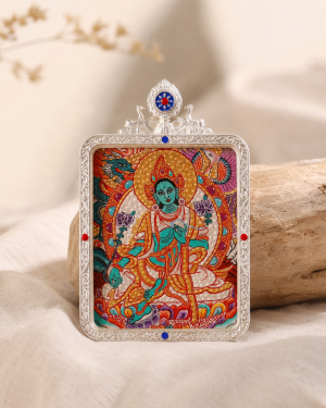 Green Tara Gold Relief Thangka Pendant | Compassion Symbol - Blessora gallery image 1 Green Tara Gold Relief Thangka Pendant | Compassion Symbol - Blessora gallery image 1