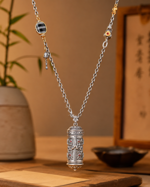 Green Tara Sterling Silver Prayer-Wheel Pendant | Compassion Symbol - Blessora gallery image 1 Green Tara Sterling Silver Prayer-Wheel Pendant | Compassion Symbol - Blessora gallery image 1