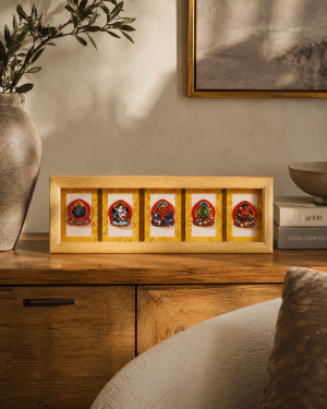 Five Deities Framed Thangka Art | Abundance Display Piece - Blessora gallery image 1 Five Deities Framed Thangka Art | Abundance Display Piece - Blessora gallery image 1